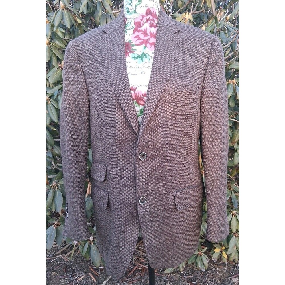 Peter Millar Sport Coat Men Brown Tweed 44R Jacket 2 Button Wool Cashmere Silk